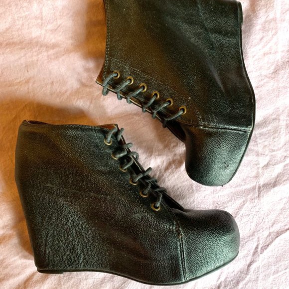 Jeffrey Campbell 99 Tie Black Wedge Boots 10M - Picture 2 of 7